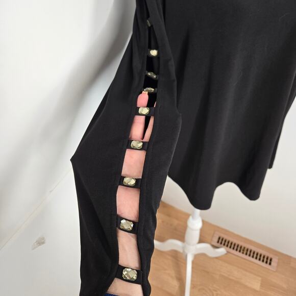🎄 Michael Kors EUC Embellished sleeves stretchy clear gem top XL black - Picture 4 of 16
